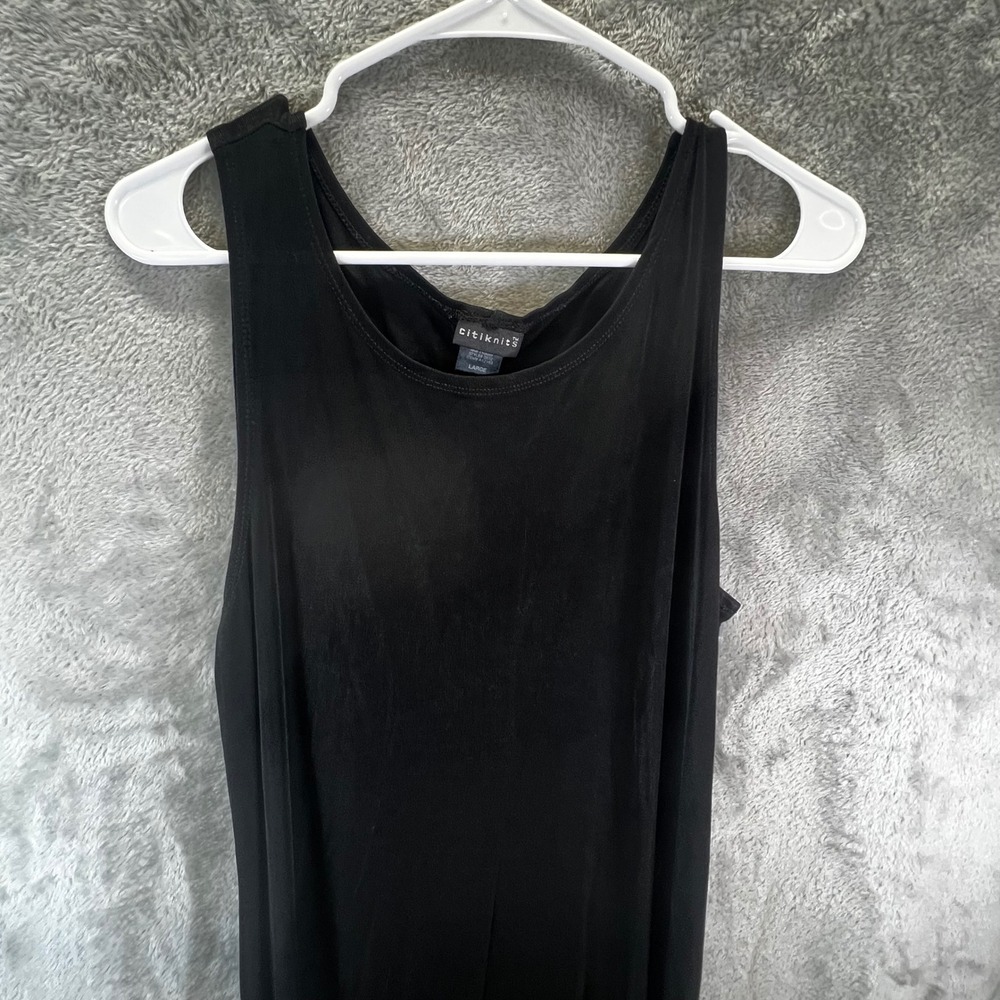Citiknits Womens Black Large Sleeveless Scoop‎ Neck Knit Midi Dress 90s Summer